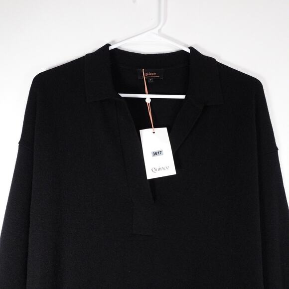 New Quince Women’s Mongolian Cashmere Polo Sweater Size Small Black 3617 - Picture 5 of 12